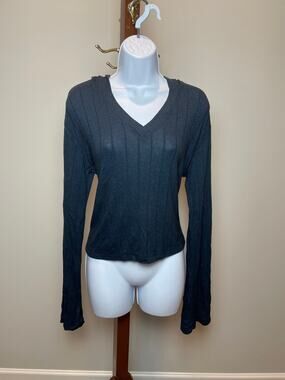 Athleta Hooded Ribbed Lightweight Top Size M Dark Blue Heathered